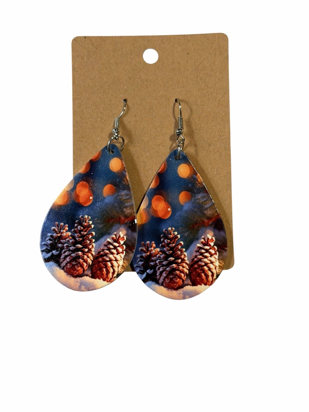 Festive Pinecone Teardrop Earrings - Blue and Orange